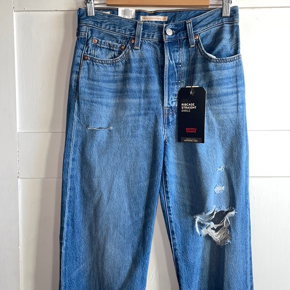 Levi’s Premium Ribcage Straight Leg Ankle Super High Rise Denim Jeans New Sz 27 - Picture 4 of 16